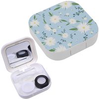 Portable Contact Lens Case Box Travel Kit Mirror + Bottle + Tweezers Container Holder [ Nice Chamomile On Blue ]