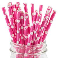 Paper Straws Pink Polka Dot Pattern - Eco Friendly Wedding Straws - Dozens of Designs & Perfect For Any Party! Frozen Dessert Supplies - 50 Count