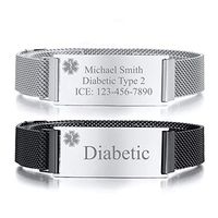 Personalized Quality Adjustable Stainless Steel Medical ID Mesh Bracelet with Magnetic Clasp- Free Engraving (Black)