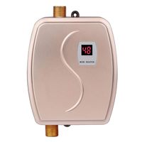 Electric Tankless Water Heater, 110V 3000W Mini Electric Hot System and LCD Digital Display, Hot Water Heater for Hand/Face/Dishes Washing, Version 02- Gold