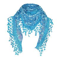 Coupondeal Women Lace Sheer Floral Scarf Shawl Wrap Tassel Scarf(Sky Blue)