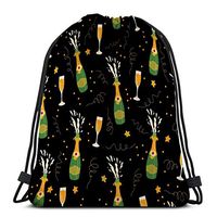 Casual Drawstring Bag Lightweight For Men And Women champagne bottles glasses seamless pattern champagne explosion champagne flutes black