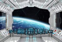 Leowefowa Spaceship Engine Control Room Backdrop5x4ft Vinyl Photography Backgroud Metallic Hallway Module Cabin Backgroud Craft Star Window Galaxy Earth Planet Three-Dimensional View Backdrop