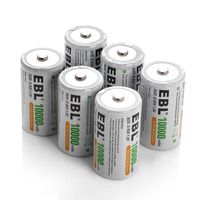 EBL D Battery D Size Rechargeable Batteries 10,000mAh Ni-MH, Pack of 6 - ProCyco Technology