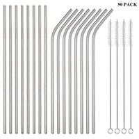 Sunwinc 50-Pack Stainless Steel Straws,Super Long 10.5 Inch Drinking Metal Straws for 30oz/20oz Tumblers Yeti Cups Travel Mugs,Reusable Rustproof Eco-Friendly Dishwasher Safe (25 Straight+25 Bent)