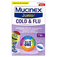 Cold and Flu, Mucinex Junior Cold and Flu Caplets, 20ct, Ages 6+ years, All-in-One Cough, Sore Throat, Fever, Headache, Body Pain, Sinus Pressure, Nasal, Chest and Sinus Congestion Relief by Mucinex
