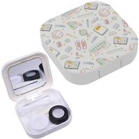 Portable Contact Lens Case Box Travel Kit Mirror + Bottle + Tweezers Container Holder [ Back School Doodle Style ]