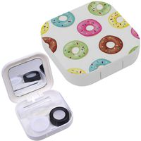 Portable Contact Lens Case Box Travel Kit Mirror + Bottle + Tweezers Container Holder [ Donut Sweet Colorful Donuts ]