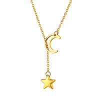 Lariat Y Necklace Crescent Moon Star Pendant Necklace for Women Girls Teens 18K Gold Plated Simple Dainty Stainless Steel Gold Color Adjustable Long Chain Pendant Personalist Jewelry(70cm/27.6inch)