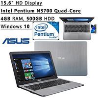 Asus Vivo Book Flagship High Performance 15.6 inch (1366 x 768) HD Laptop PC | Intel Pentium N3700 Quad-Core | 1.60 GHz | 4GB RAM | 500GB HDD | DVDRW | WIFI | Webcam | Windows 10 | Silver