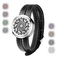 Essential Oil Diffuser Bracelet,Stainless Steel Aromatherapy Locket Bracelets Leather Band with 8 Color Pads,Girls Women Jewelry Gift Set