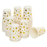 Wise Buy Disposable Party Paper Cups 7oz Biodegradable Cups with Gold Stars Foil - Pack of 144
