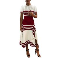 Hmlai Clearance Women Dresses Casual Sleeveless Round Neck Stripe Print Vestido Party Midi Dress Plus Size (L, Red -Short)