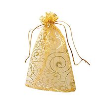 Idealgo 100pcs Rganza Pouch Bag Drawstring 3.9x4.7" 10x12cm Gift Candy Bag Jewelry Party Wedding Favor Drawstring Organza Pouch Strong Wedding Favor Gift Candy Bag (Pack of 100pcs) (Style 2(gold))
