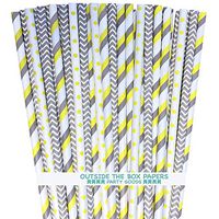 Paper Straws - Gray Yellow White - Stripe Chevron Polka Dot - 7.75 Inches - 100 Pack - Outside the Box Papers Brand