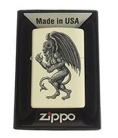 Zippo Custom Lighter - Demon Gargoyle Winged Horror Monster - Cream Matte