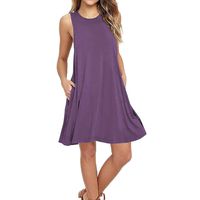 Goddessvan Women's Summer Sleeveless Tunic Top T-Shirt Swing Dresses with Pockets (L, Purple)