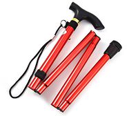 iSincere Collapsible Folding Poles Cane Ultralight Aluminum Metal Walking Stick with Adjustable Height and Non-Slip Rubber Base (Red)