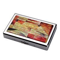 Mother of Pearl Red Pink Blue Colorful Patchwork Mosaic Extra Long 100S Super Slim King Size 16 Cigarette Engraved Metal Steel RFID Blocking Protection Credit Business Card US Bill Holder Case Box