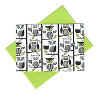 Bird Inspired Set of 10 Blank Notecards ~ Wise Owls (3.4" x 5"; Green Envelopes)