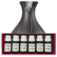 Essential Oil and Diffuser Gift Set - 400 ml Vase Style Diffuser and a 6 piece 10 ml Gift Box of 100% Pure Essential OIls (White Label, 400 ml Dark Wood)