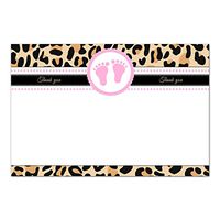 30 Blank Thank You Cards Notes Girl Baby Shower Leopard Pink Footprints + 30 White Envelopes