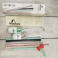 Timiuu Reusable Collapsible Straws with Case | Silicone Drinking Straws with 3 Cleaning Brush - Folding, Portable for Travel | 14 Piece Set, Dishwasher Safe