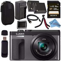 Panasonic Lumix DC-ZS70 DC-ZS70/S Digital Camera (Silver) + DMW-BLG10 Lithium Ion Battery + External Rapid Charger + Sony 128GB SDXC Card + Small Carrying Case + Flexible Tripod Bundle