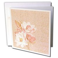 3dRose Pretty Magnolia vintage flowers with script - Greeting Cards, 6 x 6 inches, set of 12 (gc_110296_2)