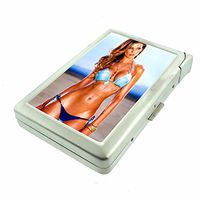 French Pin Up Girls D6 France Europe Cigarette Case Lighter Smoking King Size Cigarettes Silver Metal Wallet 4" X 2.75" RFID Protection