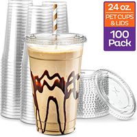 Stack Man [100 Sets - 24 oz.] Clear Plastic Cups with Straw Slot Lid, PET Crystal Clear Disposable 24oz Plastic Cups with lids