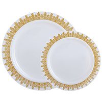 60PCS Heavyweight White with Gold Rim Wedding Party Plastic Plates,Dinnerware Sets.30-10.25inch Dinner Plates and 30-7.5inch Salad Plates -WDF (White/Gold Forest)