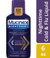 Mucinex Nightshift Cold & Flu Liquid 6 fl. oz. Relieves Fever, Sneezing, Sore Throat, Runny Nose, and Cough (Pack of 2)