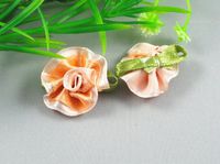 50pcs Ribbon Flower W/Leaf Appliques/Craft-Baby (Orange)