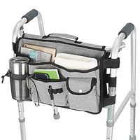 Double Sided Walker Bag, Walker Organizer Pouch Tote for Rollator and Folding Walker Grey
