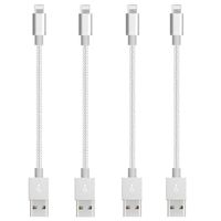 CableCord Short Nylon Braided USB Lightning Charging Cable/Data USB Compatible for iPhoneX Case /8/8 Plus/7/7 Plus/6/6s Plus,iPad Mini- 8-inch (4-Pack, Silver)