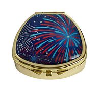 Youroom Custom Stainless Steel Gold Fan Shaped Glass Pill Case Medicine Vitamin Manager Decorative Box (Fireworks Celebration)