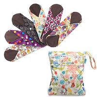 Teamoy 6Pcs 10 Inches Sanitary Pads, Reusable Washable Cloth Menstrual Pads/Panty Liners with Wet Bag, Super-Absorbent, Soft and Comfortable, Perfect for General Flow(Medium, Mixed Pattern)