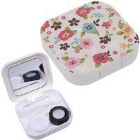 Portable Contact Lens Case Box Travel Kit Mirror + Bottle + Tweezers Container Holder [ Spring Floral ]