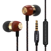 X-Best Customed Wood in-Ear Earphones with Microphone, Premium High Definition Dynamic Crystal Sound，Stereo Bass Earbuds, Noise Isolating Headphone with Volume Control for iOS Android Devices