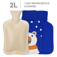 Hot Water Bottle with Knit Cover - Natural Rubber Hot Water Bag BPA Free Durable with Two Replaceable Knit Cover Great for Pain Relief Keep Warm Hot and Cold Therapy(2 Liter)