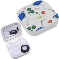 Portable Contact Lens Case Box Travel Kit Mirror + Bottle + Tweezers Container Holder [ White Birds ]