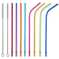 ALINK Reusable Straws, 10.5" Long Rainbow Colored Plastic Replacement Straws for 30oz 20oz YETI/RTIC Tumblers, Tervis, Ozark Trail, Starbucks, Mason Jar, Set of 8 with Cleaning Brush