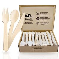 100% All Natural Disposable Wooden Cutlery Set. Compostable Biodegradable Utensils Pack of 200pcs. 80 Forks 80 Spoons 40 Knives