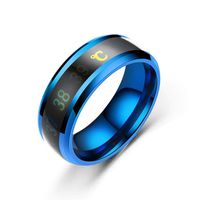 JXFS Temperature Monitor Rings, Digital Thermometer Body Temperature Sensor Smart Rings Wedding Couple Lovers Rings, Suitable Size Titanium Steel Wave Rings-Blue-8#