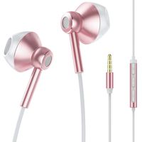 Linklike Classic 2 Quad Dynamic Drivers Deep Bass Half In-Ear Headphones with Microphone, Volume Control, Noise Isolating Lightweight 3.5mm Wired Earphones for Work, Commute, Sports (Rose Gold/White)