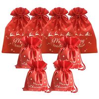 FJCA Christmas Gift Bag Drawstring Fabric Wrapping Bag Party Birthday Pouch Assort Size 8 Packs