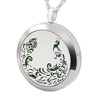 Popeoiuh Aromatherapy Essential Oil Diffuser Necklace for Mother Father Christmas,Stainless Steel Magnetic Locket Peacock Pendant Whith 24" Chain + 8 Colors Pads