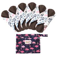 7 Pieces Set Including 1 Piece Mini Wet Bag +6 Pieces Charcoal Bamboo Panty Liner Washable Cloth Menstrual Pads Reusable Sanitary Pads (White, S)