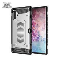 Compatible with Samsung Galaxy Note 10 PRO Case, Military Grade Duty Premium Anti-Shock Protective Cases Magnetic Cell Phone Holder for Series Car Mount case with Card Holder Cover (Silver)